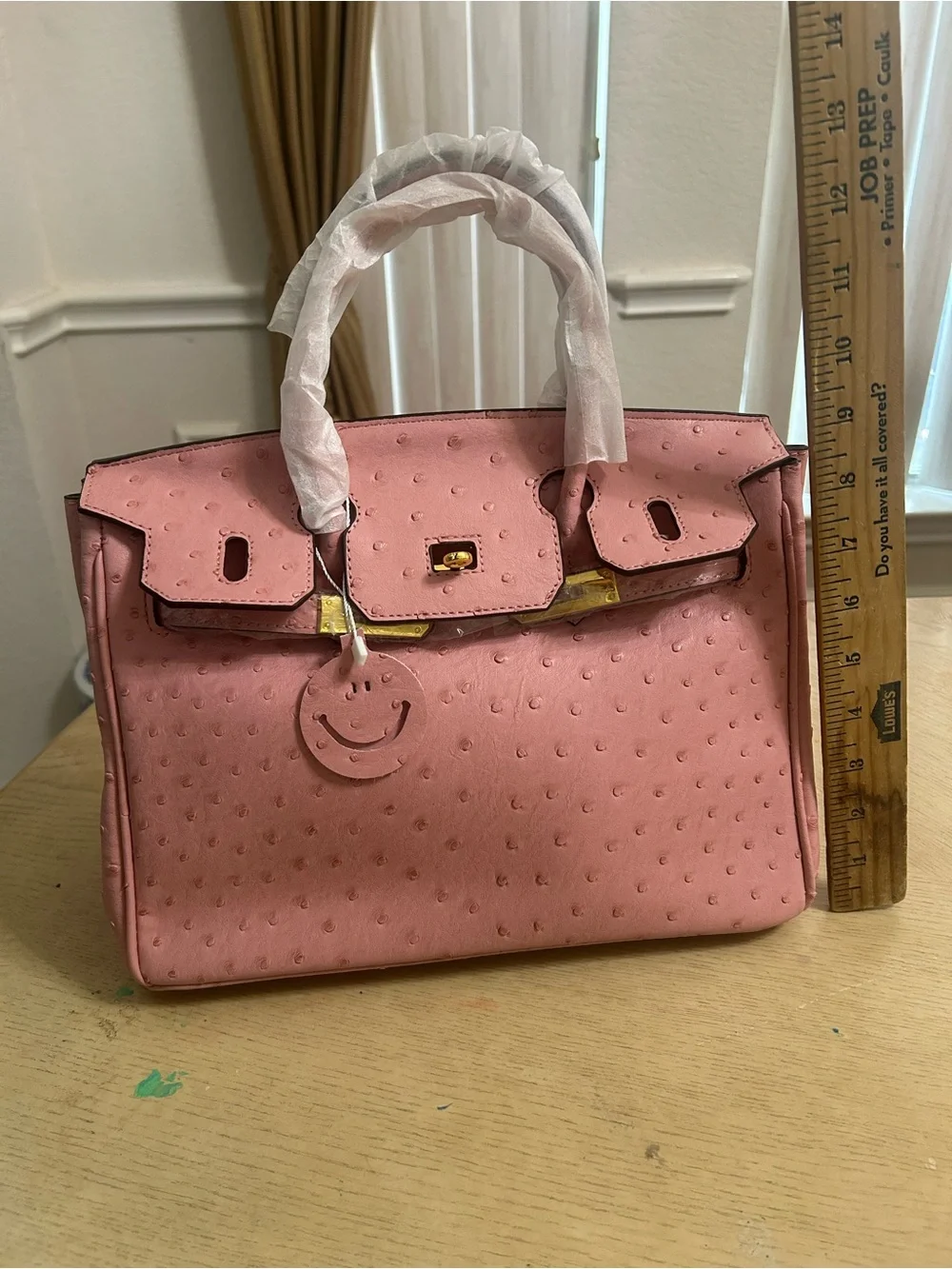 Pink Ostrich-Texture Top-Handle Bag UNBRANDED BIRKIN STYLE